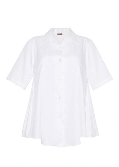 Shop Adam Lippes Short Sleeve Side Gathered Top In Cotton Poplin In White