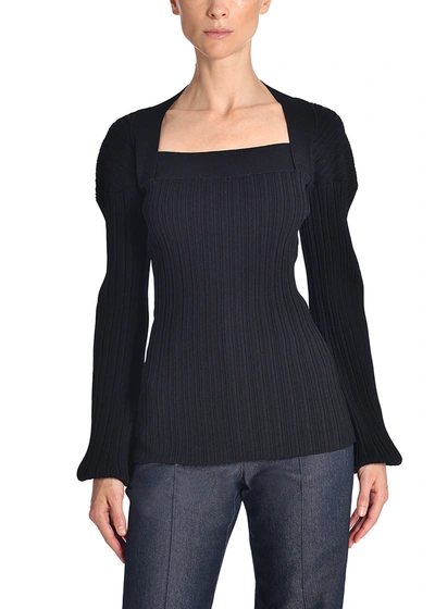 Shop Adam Lippes Long Sleeve Knit Top In Viscose Crepe In Black