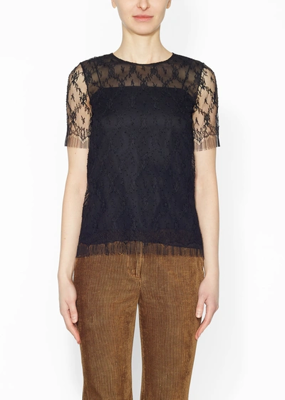 Shop Adam Lippes Short Sleeve Shirt In Chantilly Lace In Black