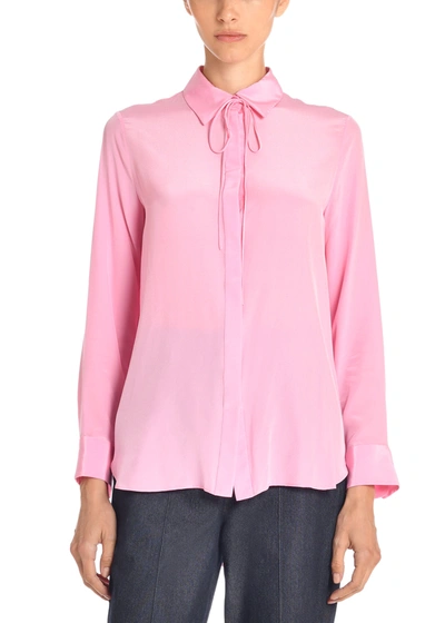 Shop Adam Lippes Shirt With Thin Bow In Crepe De Chine In Pink