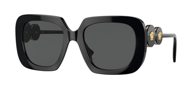 Shop Versace Dark Grey Square Ladies Sunglasses Ve4434 Gb1/87 54 In Black / Dark / Grey