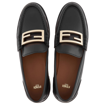 Shop Fendi Ladies Black Baguette Leather Loafers