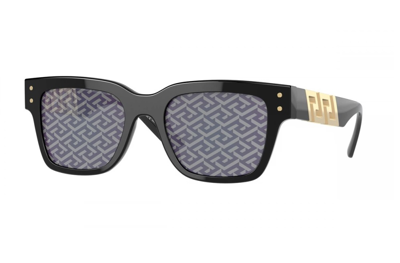 Shop Versace Dark Grey Monogram Blue Square Men's Sunglasses Ve4421 Gb1/f 52 In Black / Blue / Dark / Grey