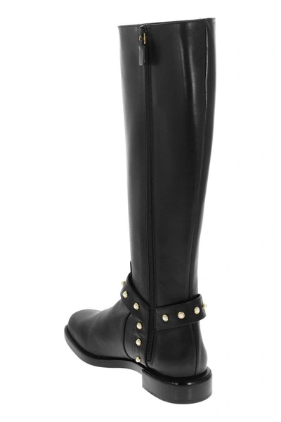 Shop Stuart Weitzman Pearl Moto - Leather Boot With Pearls In Black