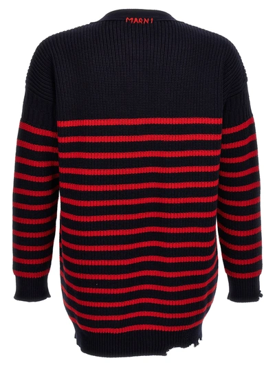 Shop Marni Destroyed Effect Striped Cardigan Sweater, Cardigans Multicolor