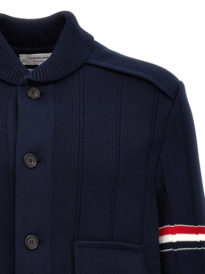 Shop Thom Browne Double Face Shawl Collar Casual Jackets, Parka Blue