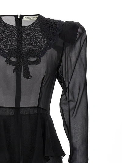 Shop Alessandra Rich Georgette Silk Midi Dress Dresses Black