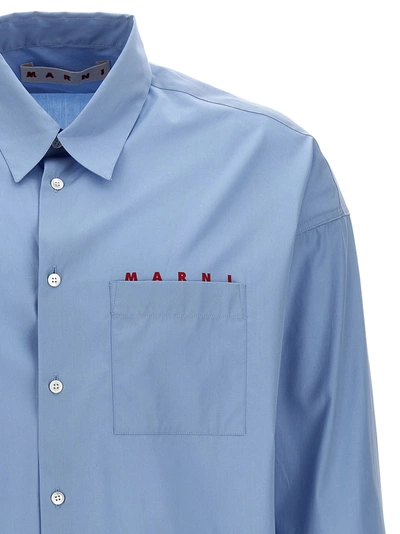Shop Marni Logo Print Shirt Shirt, Blouse Light Blue