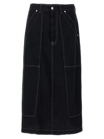 Shop Mm6 Maison Margiela Lurex Stitching Midi Denim Skirt Skirts Black