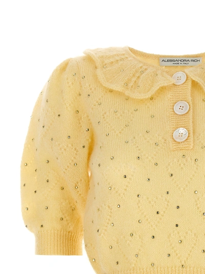 Shop Alessandra Rich Rhinestone Sweater Sweater, Cardigans Yellow