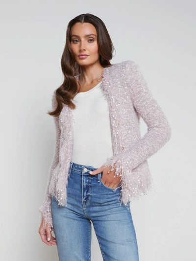 Shop L Agence Azure Fringe Cardigan Blazer In Dusty Pink