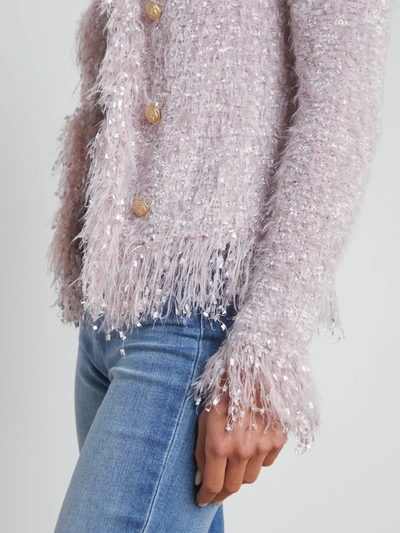 Shop L Agence Azure Fringe Cardigan Blazer In Dusty Pink