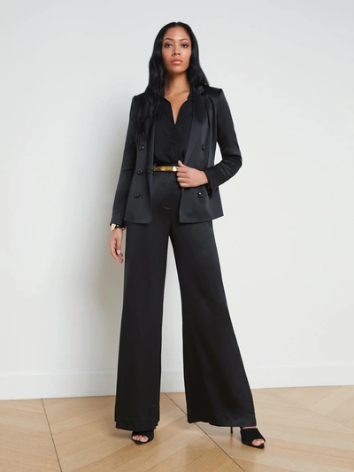 Shop L Agence Colin Silk Charmeuse Blazer In Black