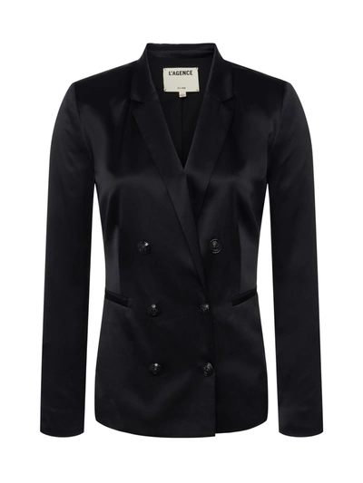 Shop L Agence Colin Silk Charmeuse Blazer In Black