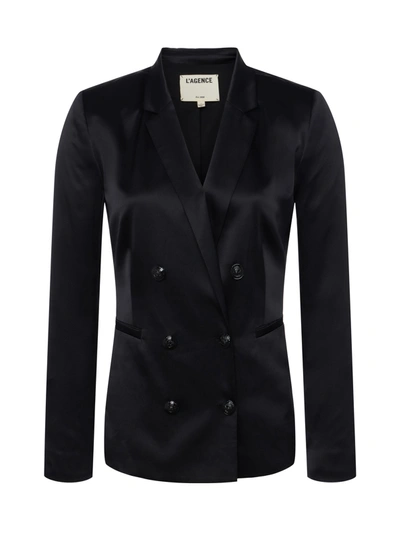 L Agence Colin Silk Charmeuse Blazer In Black