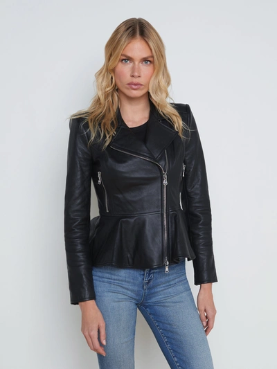 Shop L Agence Lyric Leather Peplum Jacket In Black