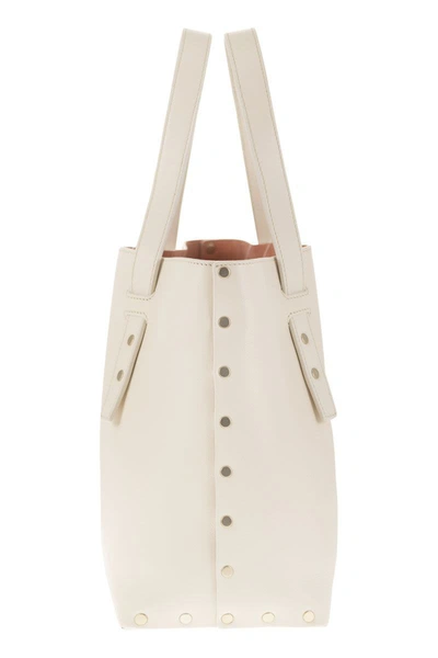 Shop Fabiana Filippi Leather And Studded Tote Bag In Ivory