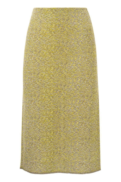 Shop Fabiana Filippi Tweed Stitch Pencil Skirt In Yellow/gold