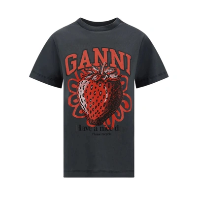Shop Ganni Strawberry Relaxed T-shirt In 490