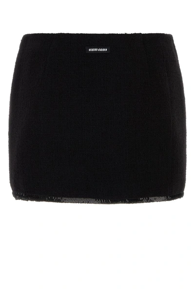 Miu Miu Sequin-trim Knitted Miniskirt In Black