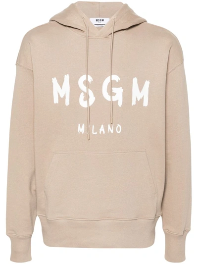 Shop Msgm Sweatshirt With Logo In Beige