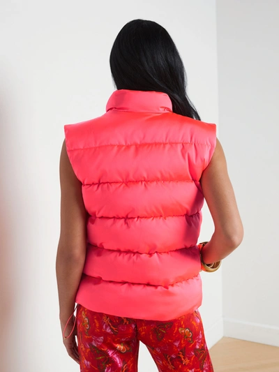 Shop L Agence Rae Puffer Vest In Neon Coral