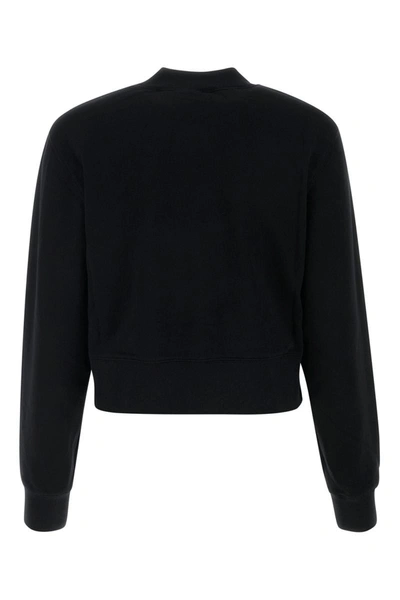 Palm Angels Cropped Cotton Sweatshirt With Ribbed Crew-neck In Blackblack
