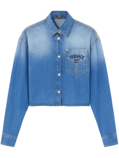 Shop Versace Denim Shirt In Blue