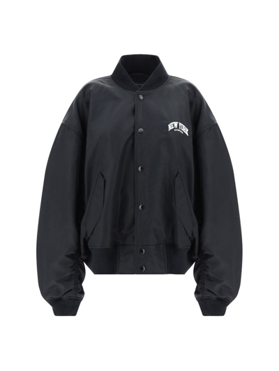 Shop Balenciaga Logo Embroidered Bomber Jacket In Black