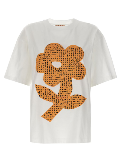 Shop Marni Floral Printed Crewneck T In White