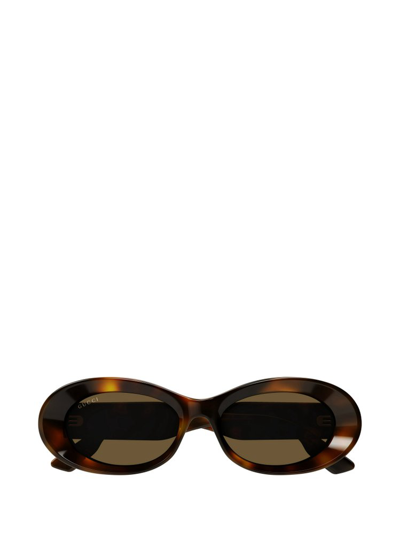 Shop Gucci Eyewear Oval Frame Sunglasses In Multi