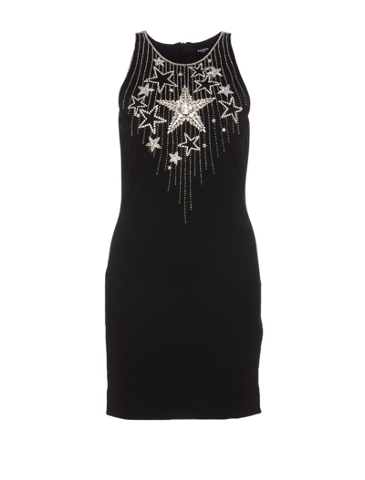 Shop Balmain Stars Embroidered Short Dress In Black
