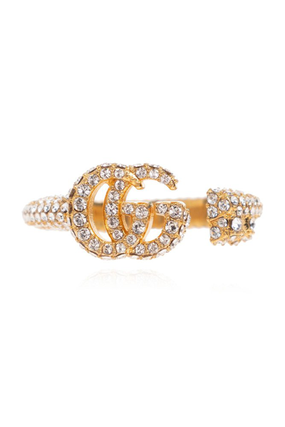 Shop Gucci Logo Plaque Embellished Ring In Gold