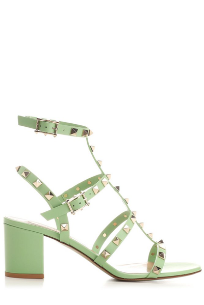 Shop Valentino Garavani Rockstud Open Toe Sandals In Green