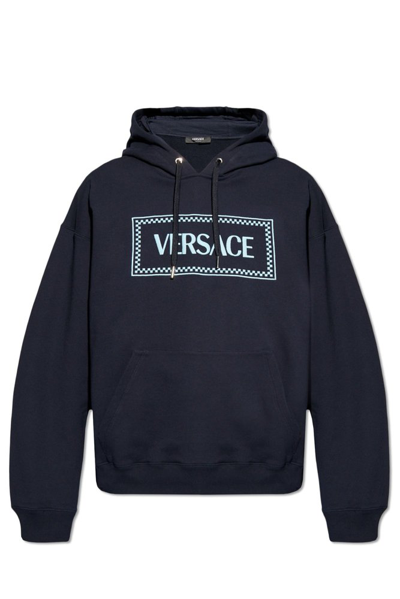 Shop Versace Embroidered In Navy
