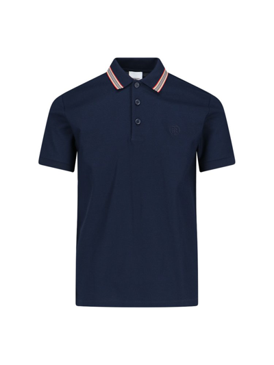 Shop Burberry Logo Embroidered Short Sleeved Polo Shirt In Blue