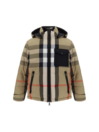 Shop Burberry Checked Hooded Puffer Jacket In Multi