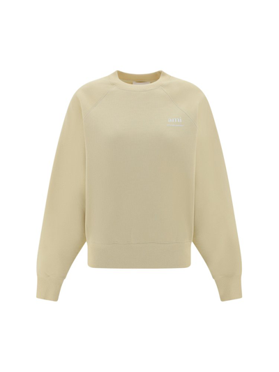 Shop Ami Alexandre Mattiussi Ami Paris Logo Detailed Crewneck Sweatshirt In Beige