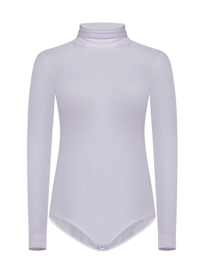 Shop Maison Margiela High Neck Sheer Bodysuit In Purple