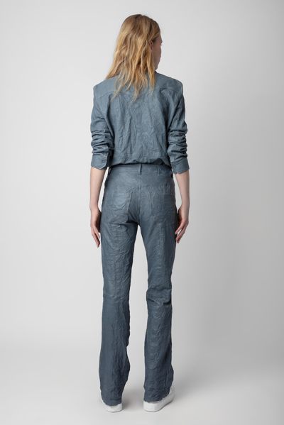 Shop Zadig & Voltaire Pistol Crinkled Leather Trousers In Light Blue