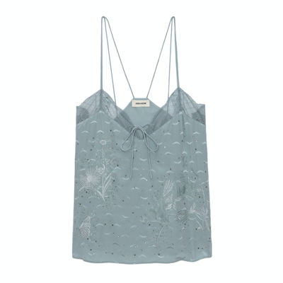 Shop Zadig & Voltaire Capela Diamanté Silk Jacquard Camisole In Glacier