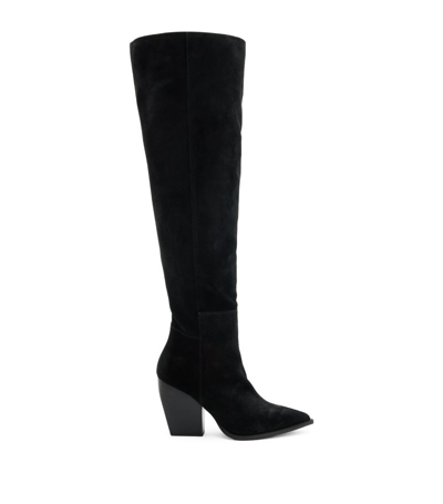 Shop Allsaints Suede Reina Knee-high Boots 90 In Black