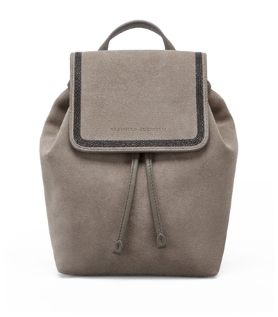 Shop Brunello Cucinelli Suede Backpack In Grey