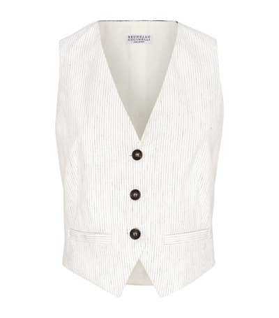 Shop Brunello Cucinelli Linen-cotton-blend Pinstripe Waistcoat In White