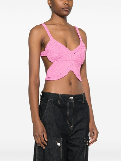 Shop Blumarine Knitted Butterfly Top In Pink