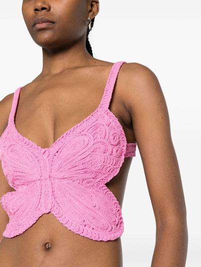 Shop Blumarine Knitted Butterfly Top In Pink