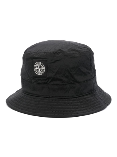 Shop Stone Island Logo Nylon Bucket Hat In Black
