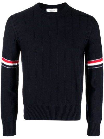 Shop Thom Browne Rwb Wool Crewneck Jumper In Blue