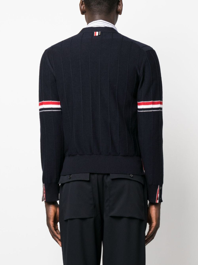 Shop Thom Browne Rwb Wool Cardigan In Blue