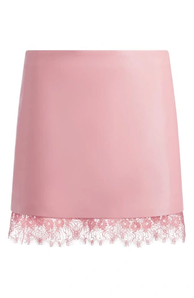 Shop Alice And Olivia Lace Trim Faux Leather Miniskirt In Rose